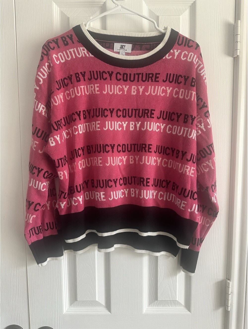 Juicy by Juicy Couture Pink & Black Logo Knit Crewneck Sweater - L Excellent